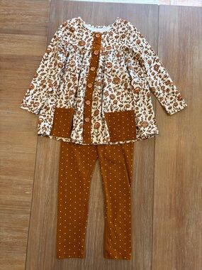 SweetHoney Cream and Rust-Brown Floral Button Dress/shirt and pants